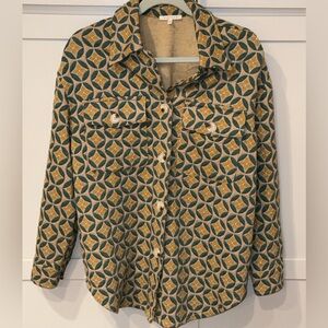 Baevely Boho Geometric Print Button Front Shacket Jacket | Size Small | 💚💛